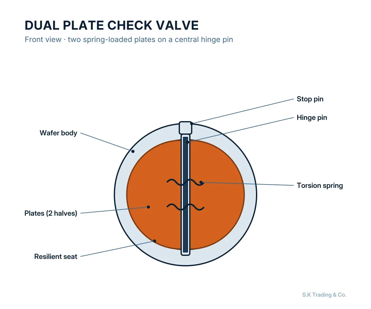 Sectional drawing: dual plate & wafer check valves